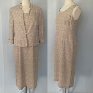 Dress Jacket 2 Piece Set Size 12 Petite 12P Beige Tan Minimal Monochromatic